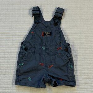 OshKosh B'gosh Blue Embroidered Dinosaur Shorts Overalls Boys 6 months